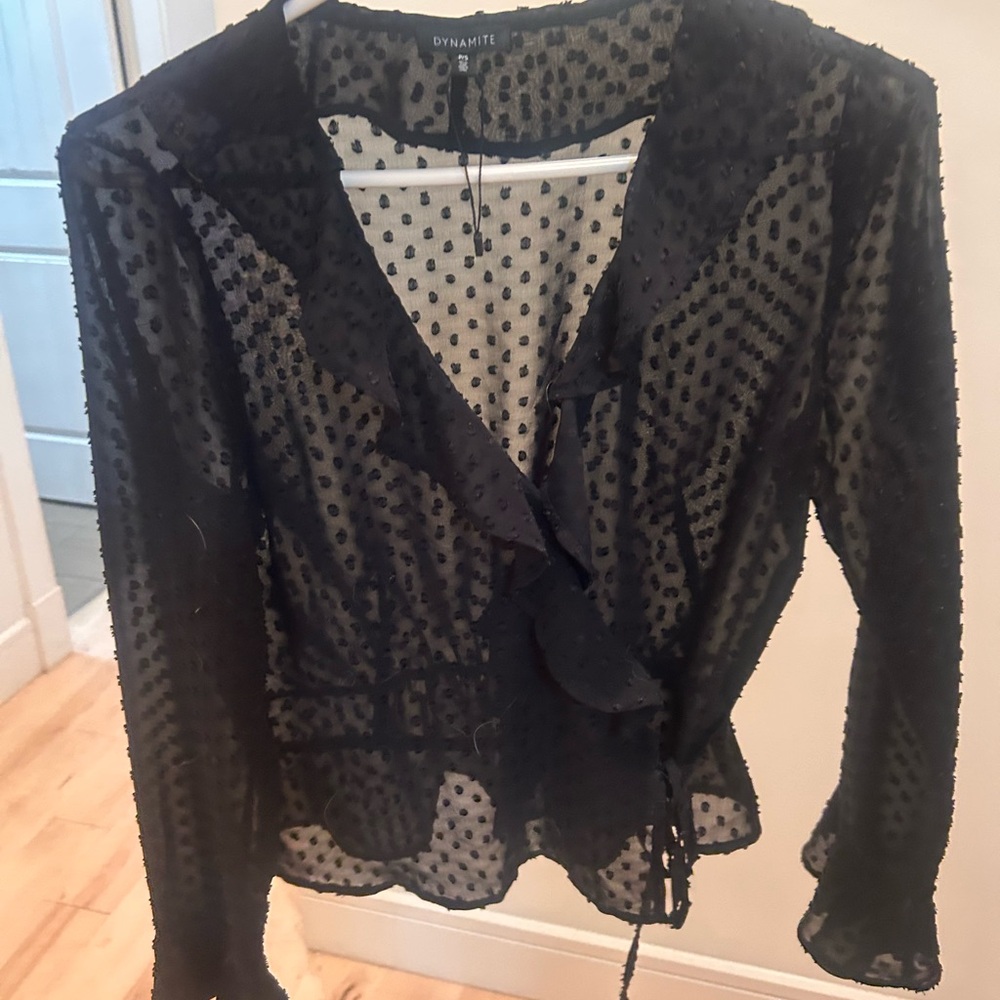 Black Sheer Polka Dot Blouse